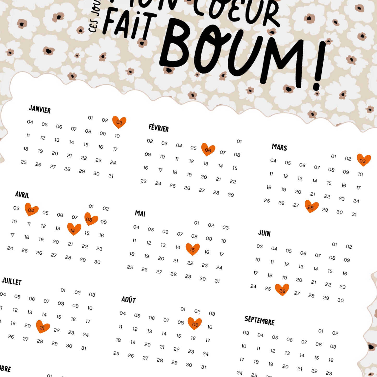 Calendrier Mon coeur fait boum - Fleurs