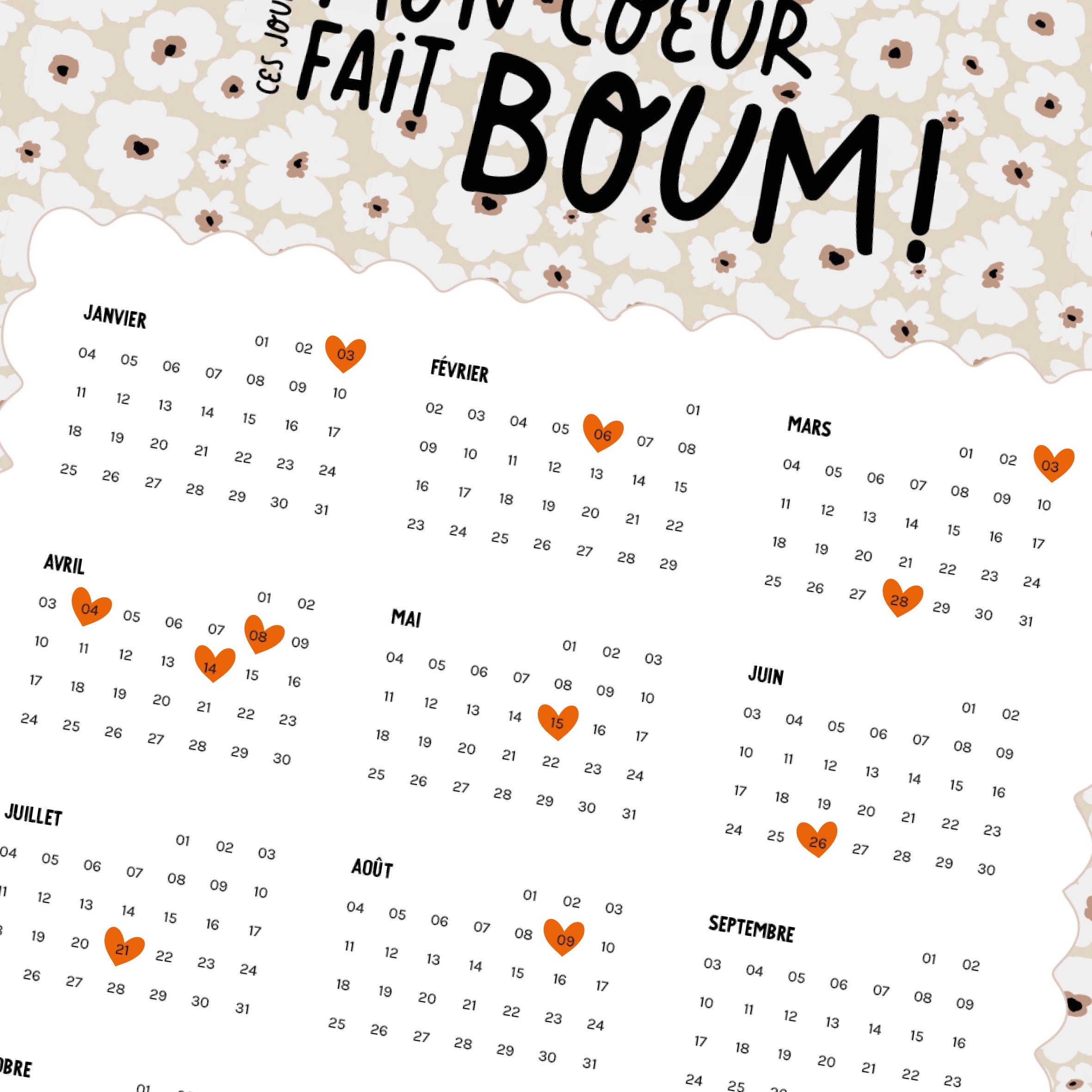 Calendrier Mon coeur fait boum - Fleurs-zoom-2