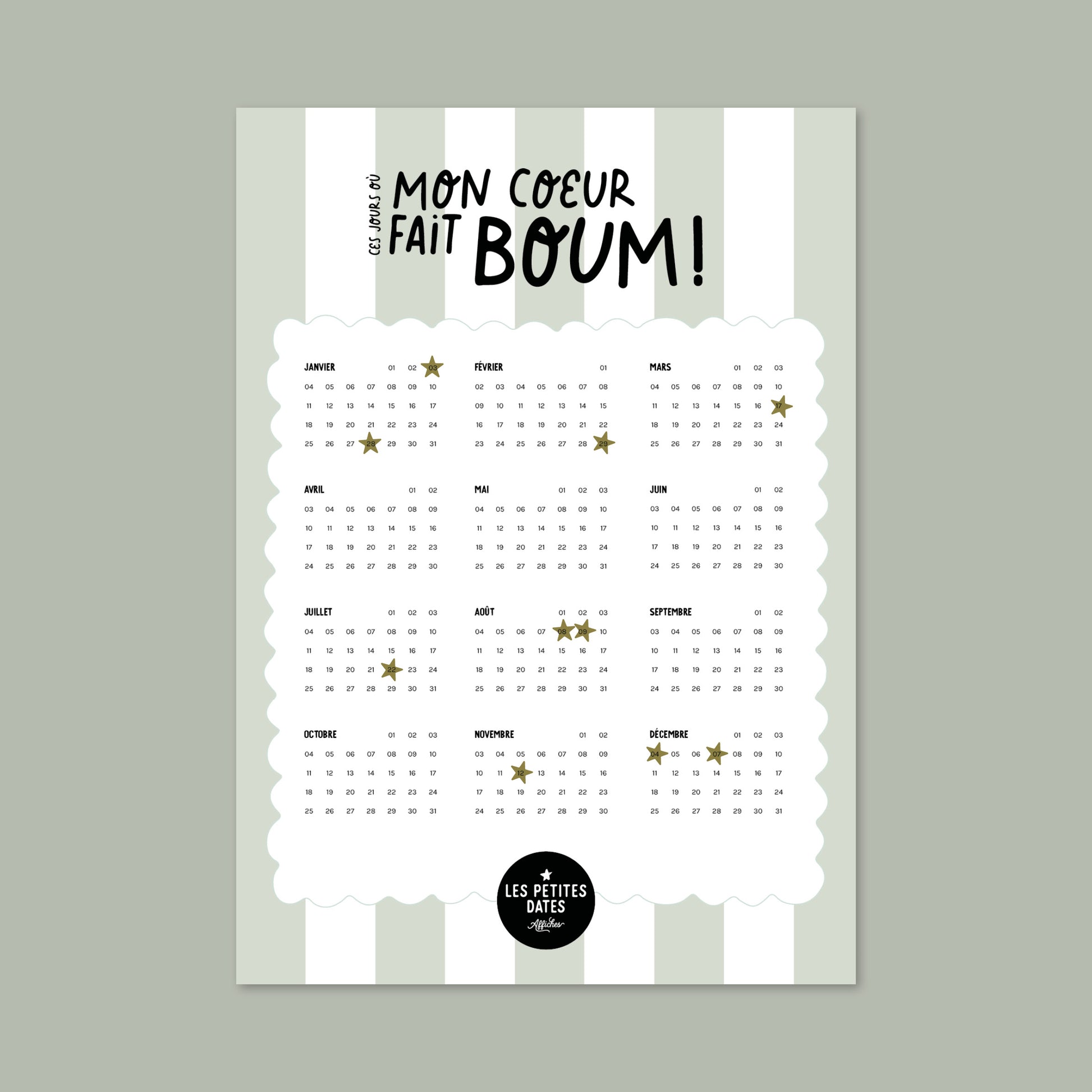 Calendrier Mon coeur fait boum - Rayures-1