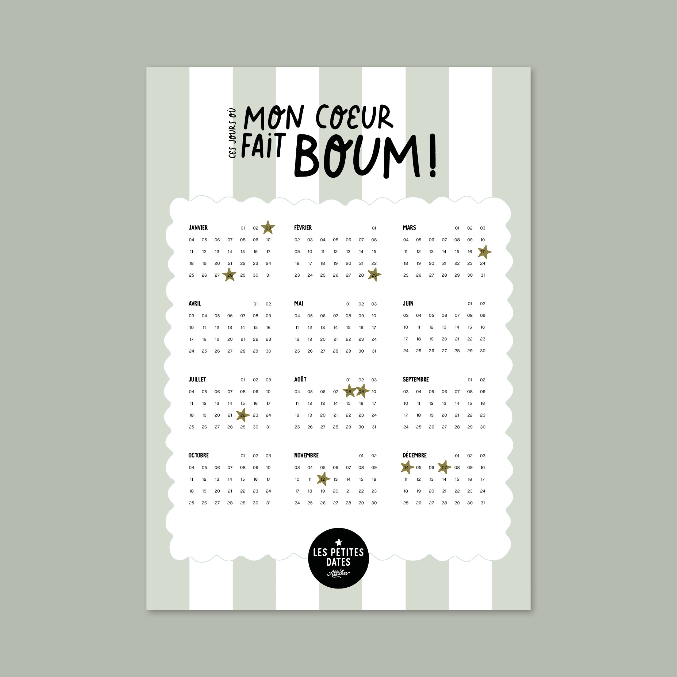 Calendrier Mon coeur fait boum - Rayures-zoom-1