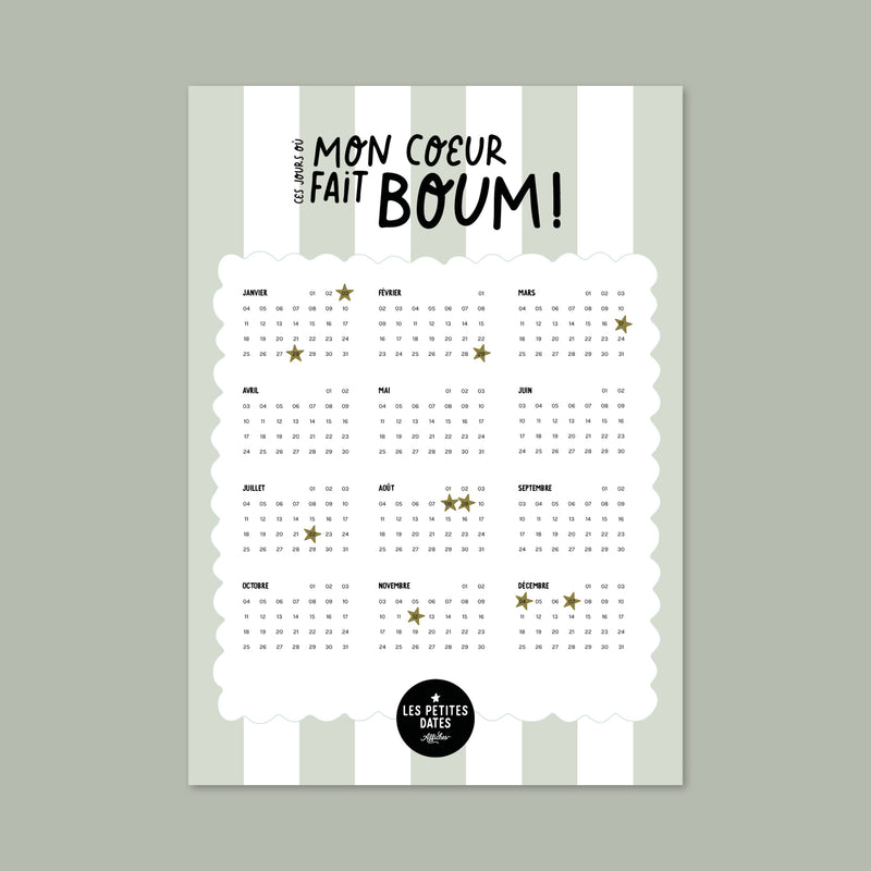 Calendrier Mon coeur fait boum - Rayures-zoom-