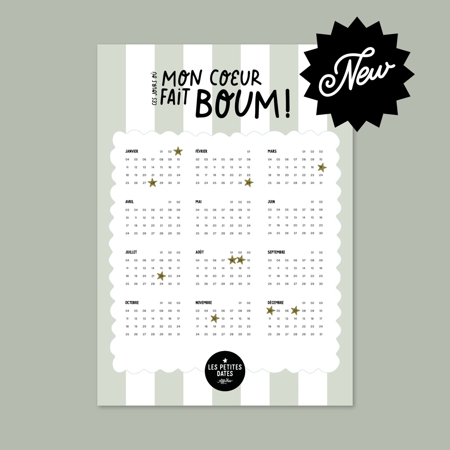 Calendrier Mon coeur fait boum - Rayures