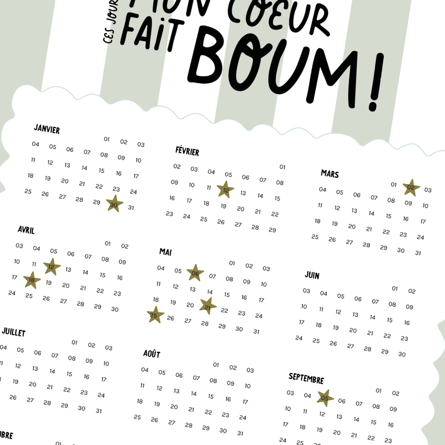 Calendrier Mon coeur fait boum - Rayures
