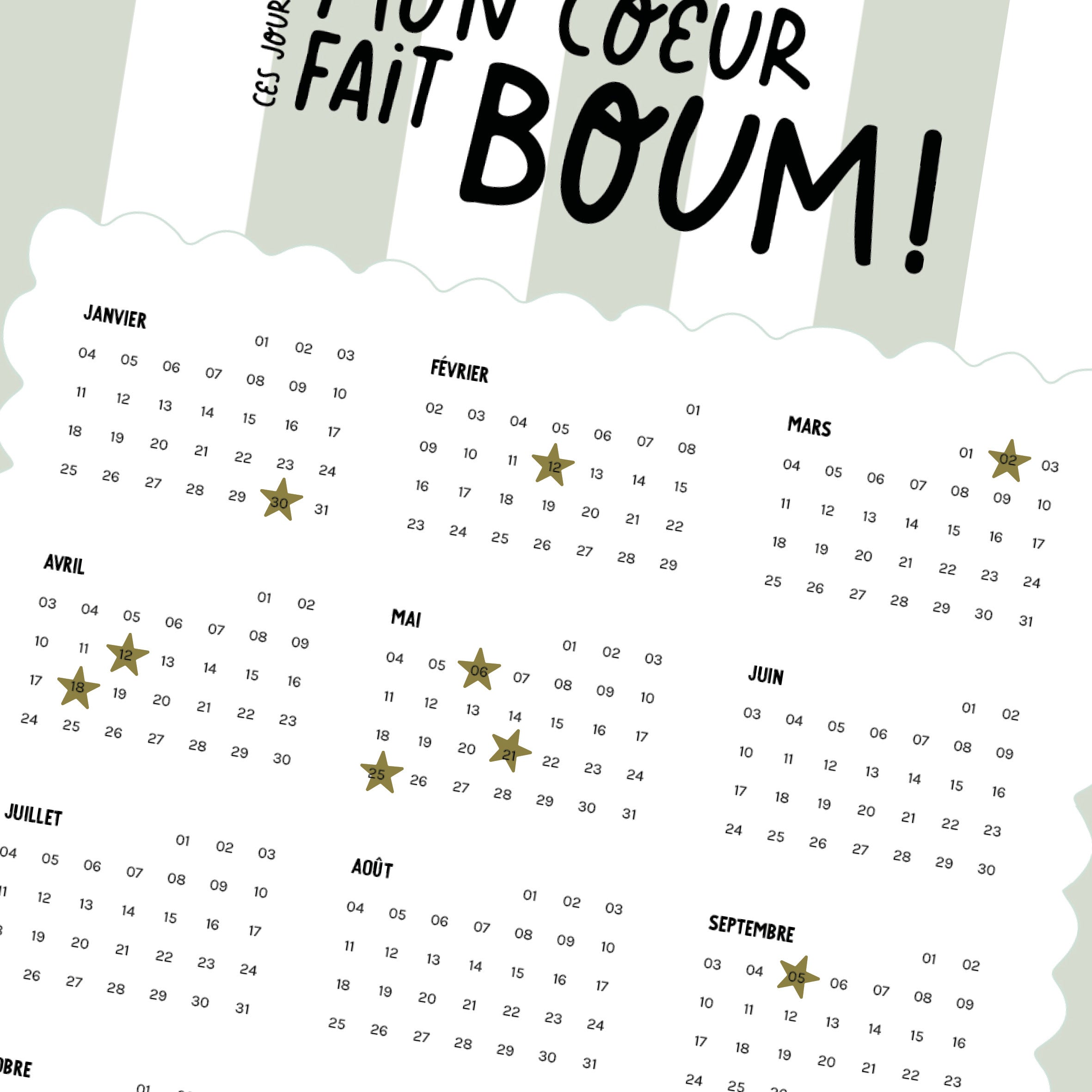 Calendrier Mon coeur fait boum - Rayures-zoom-2