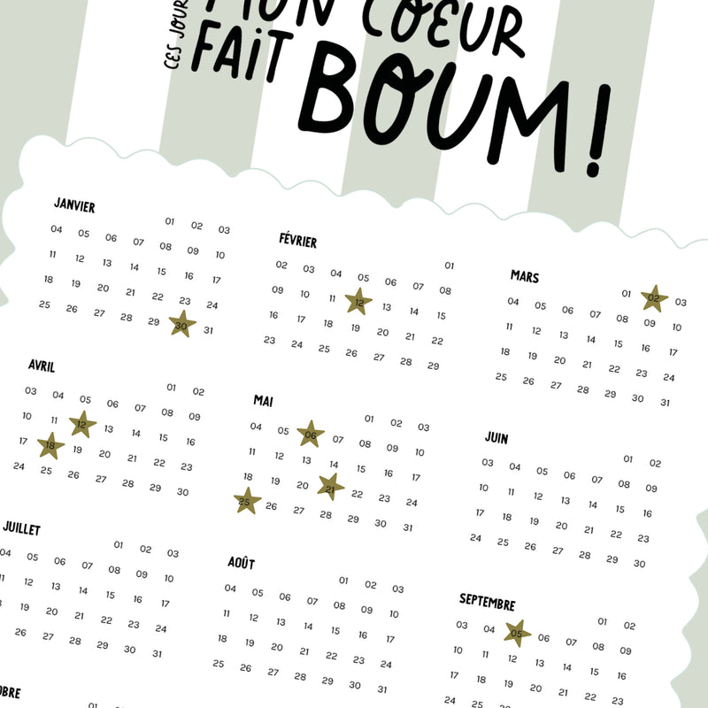 Calendrier Mon coeur fait boum - Rayures-zoom-