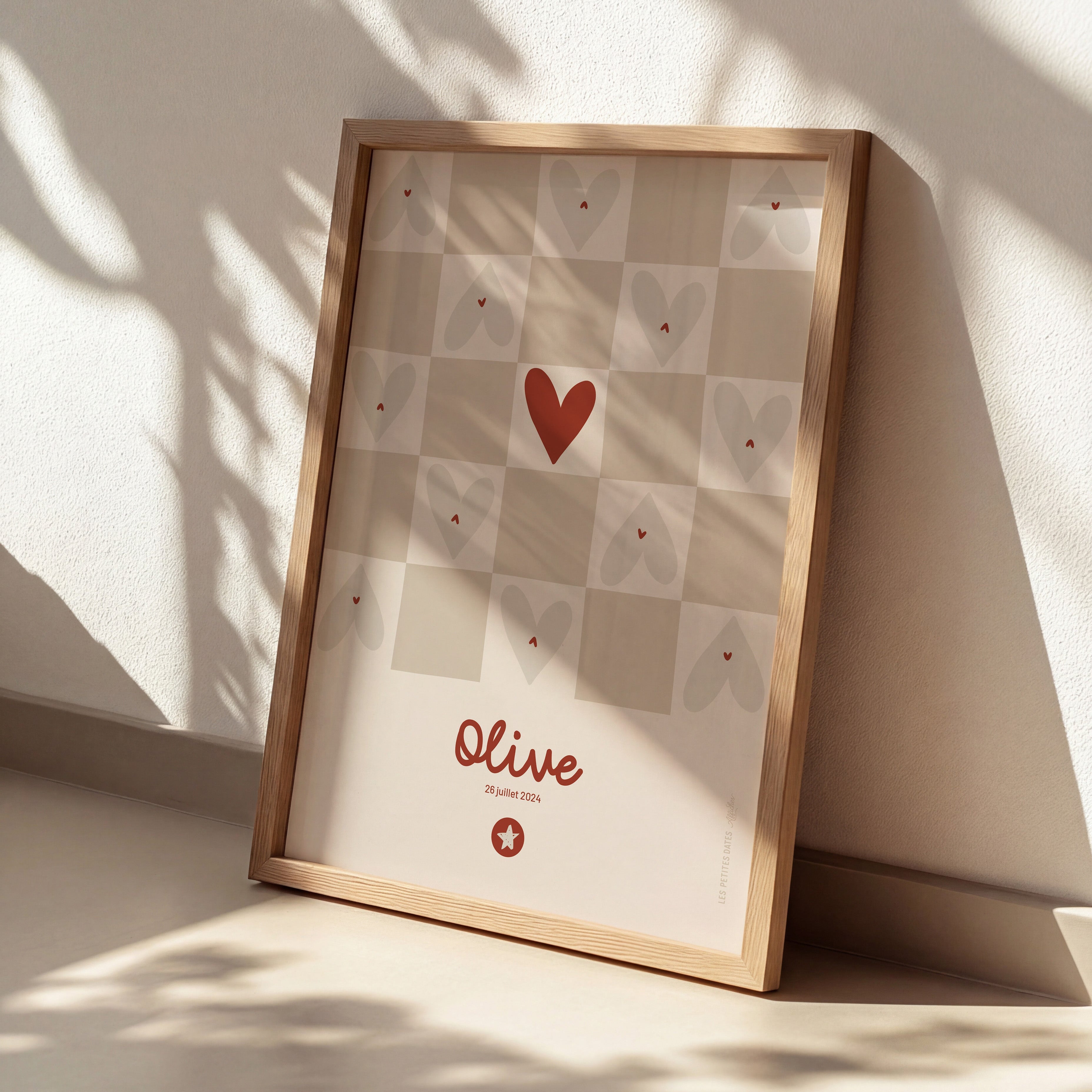 Affiche prénom - Damier beige-zoom-3