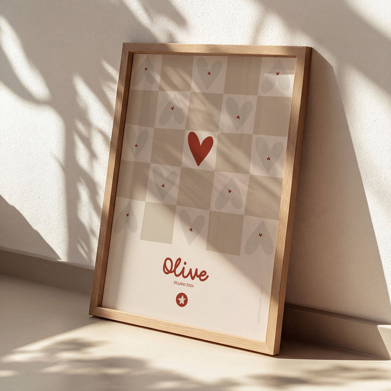 Affiche prénom - Damier beige-zoom-