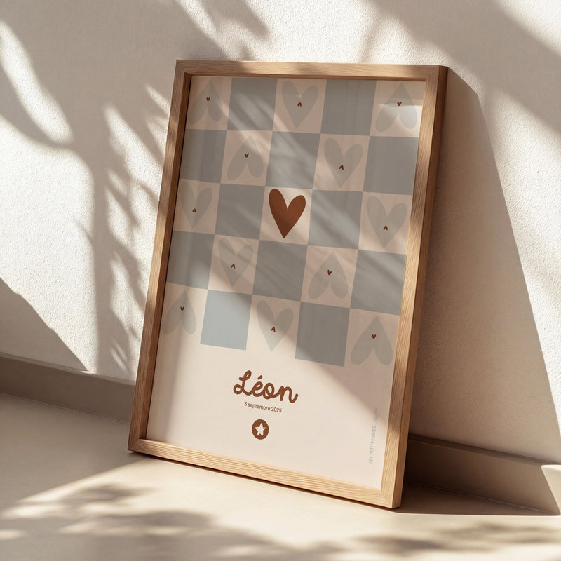 Affiche prénom - Damier bleu-zoom-