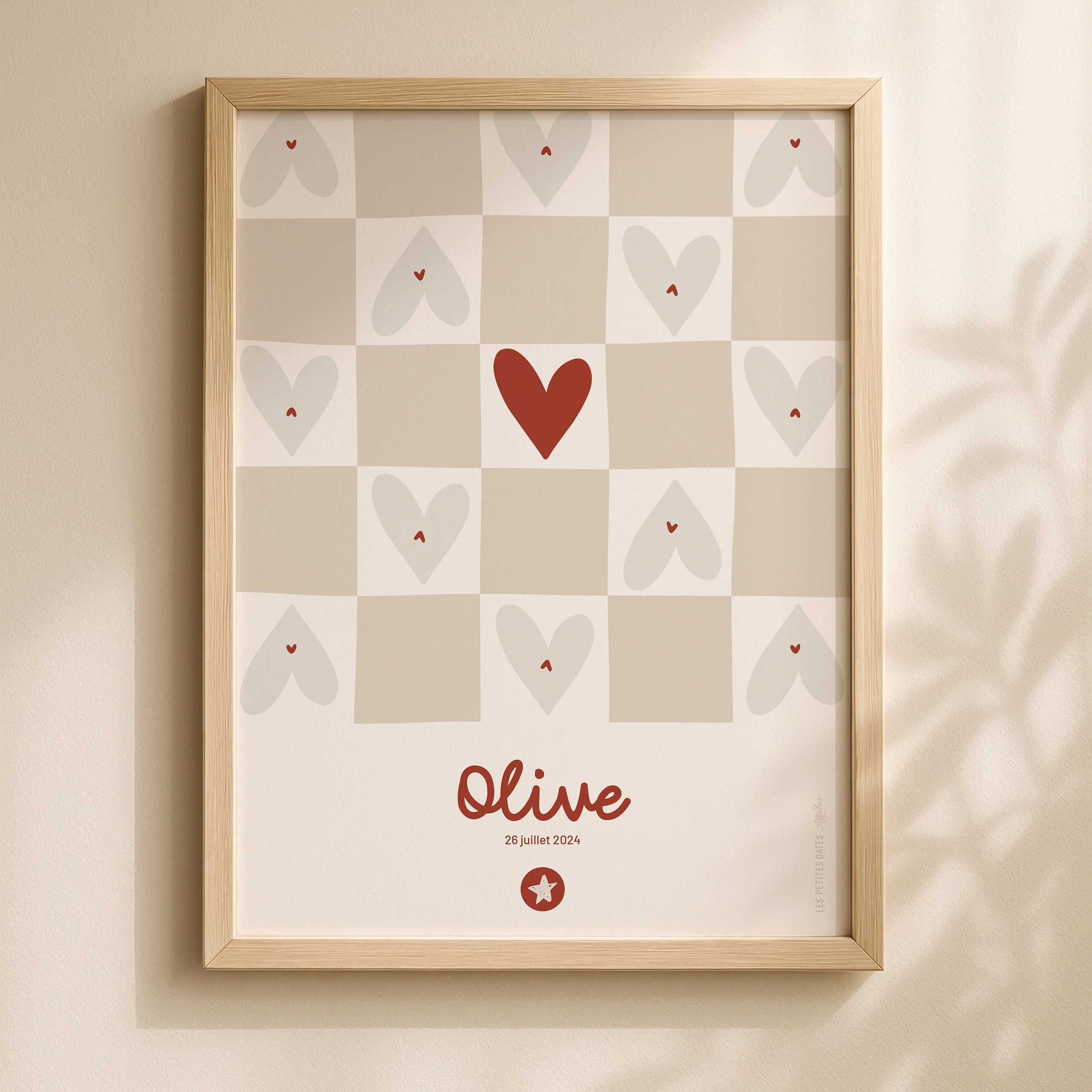 Affiche prénom - Damier beige-zoom-1