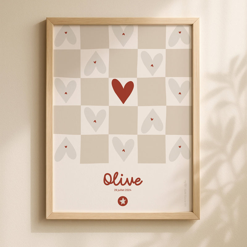 Affiche prénom - Damier beige-zoom-