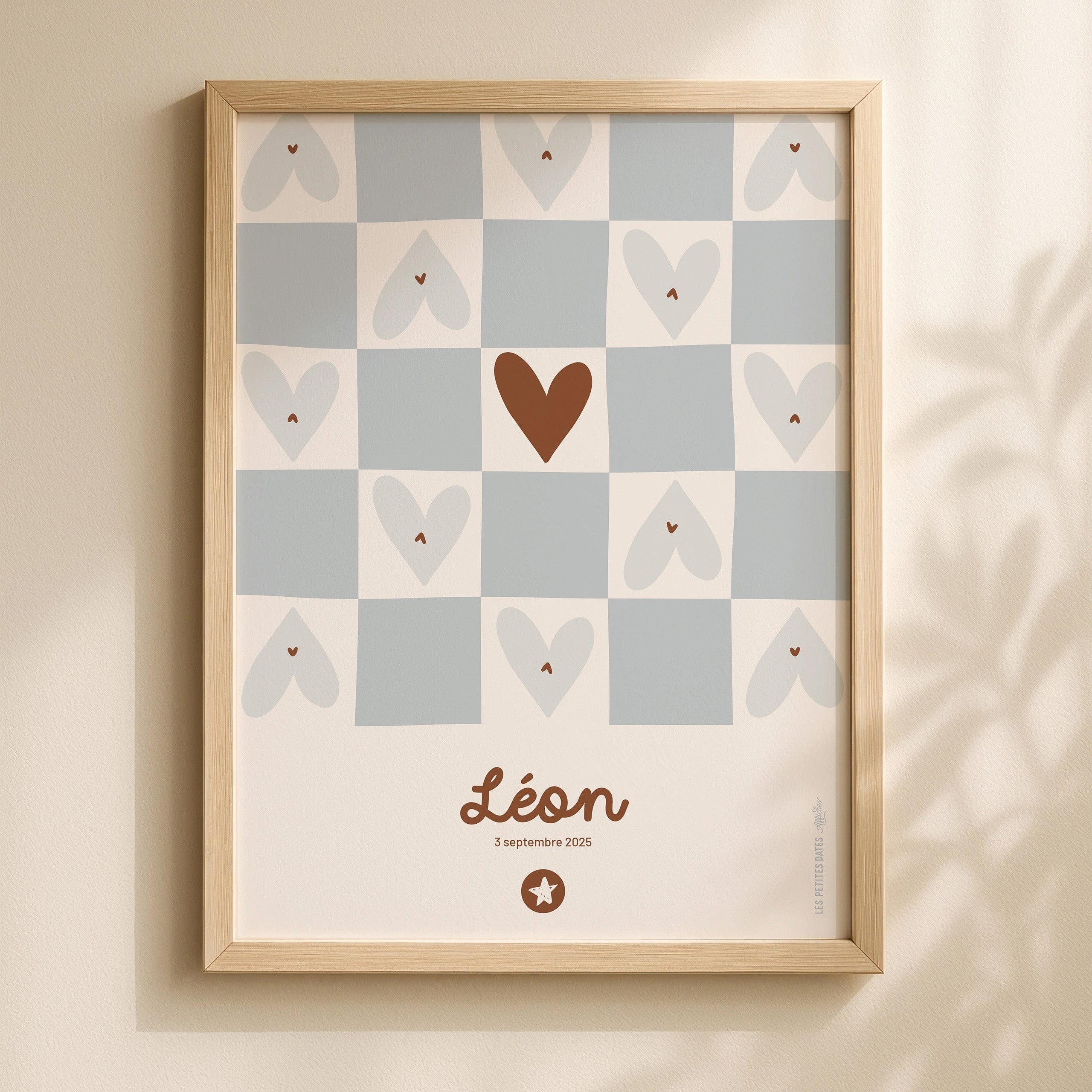 Affiche prénom - Damier bleu-zoom-2