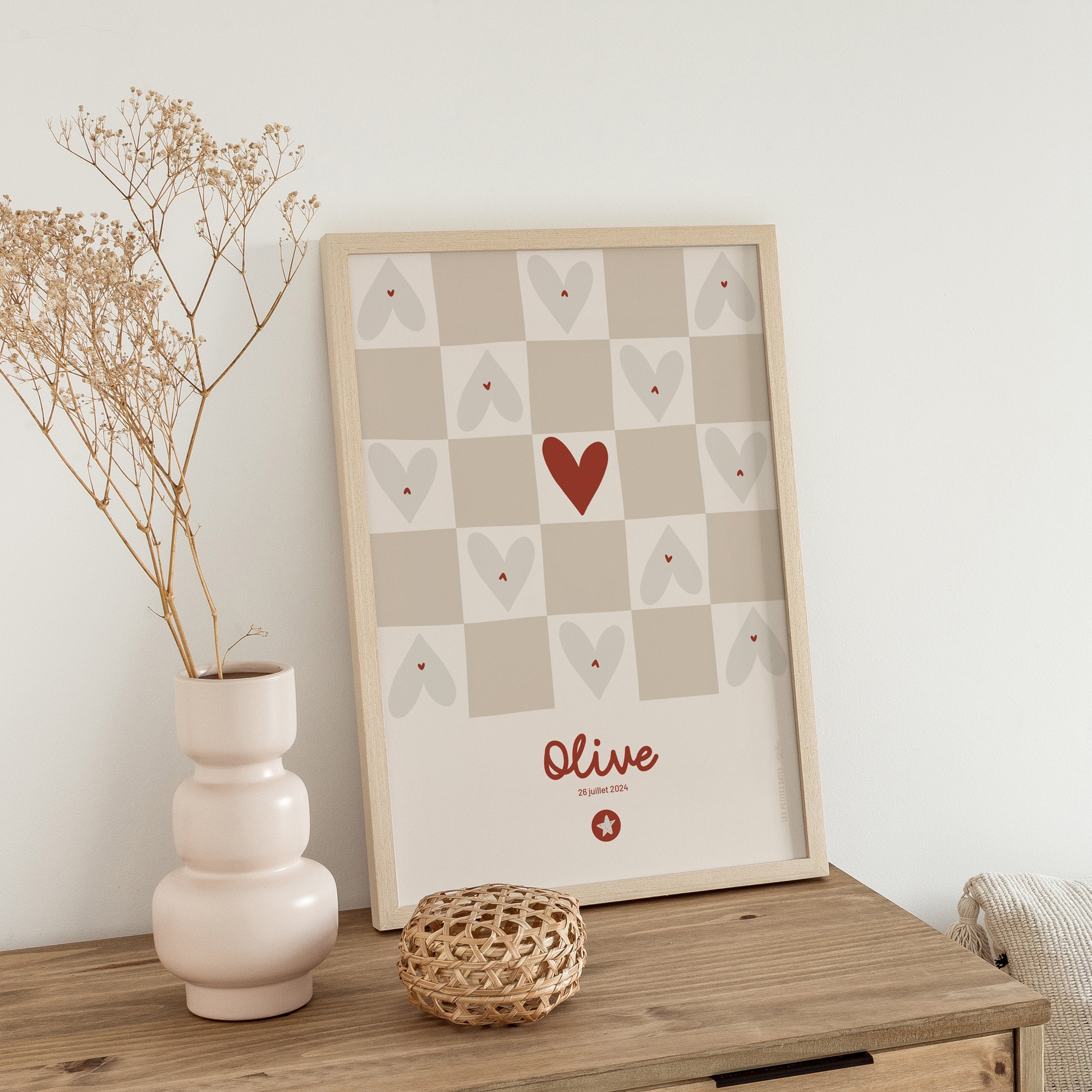 Affiche prénom - Damier beige-zoom-4