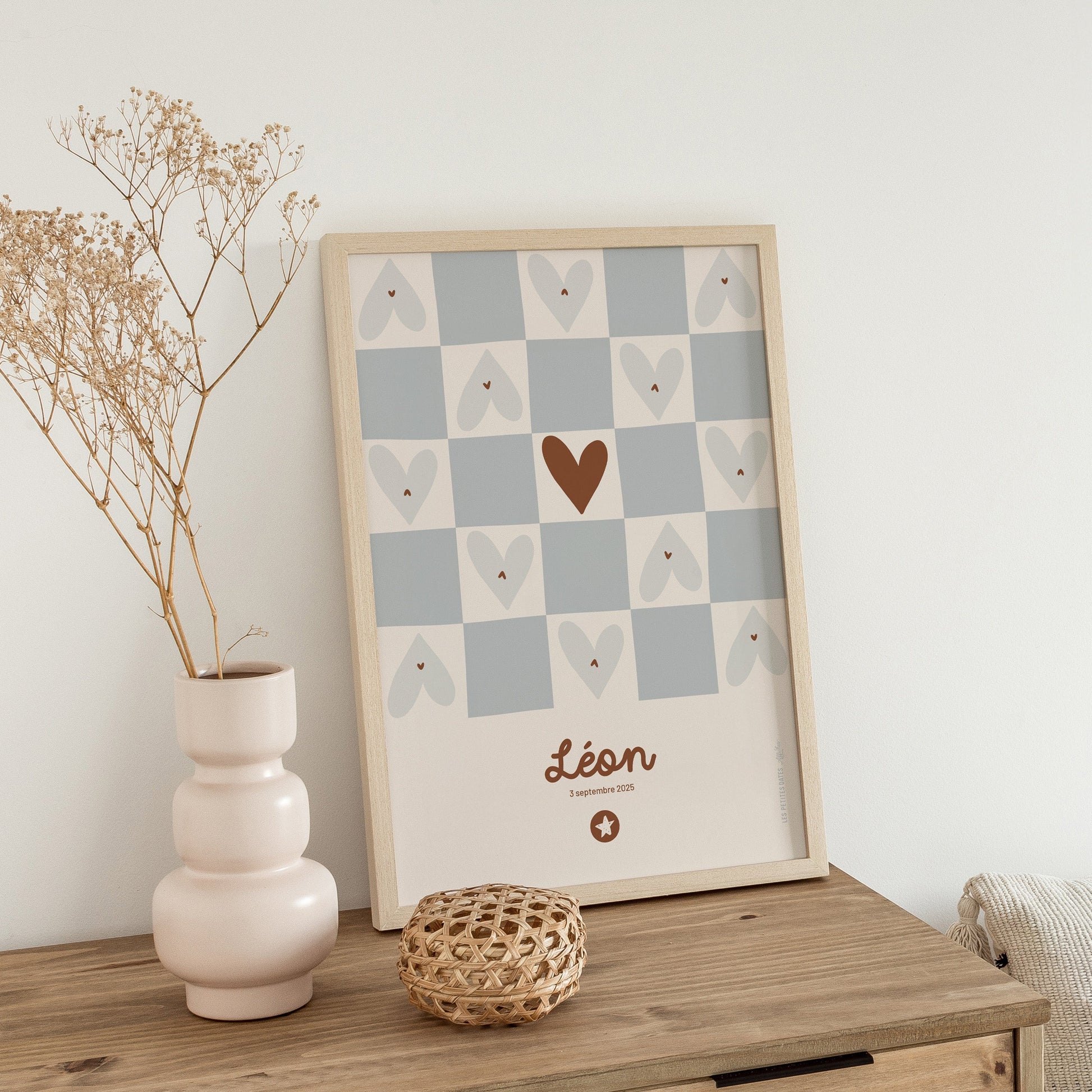Affiche prénom - Damier bleu-1