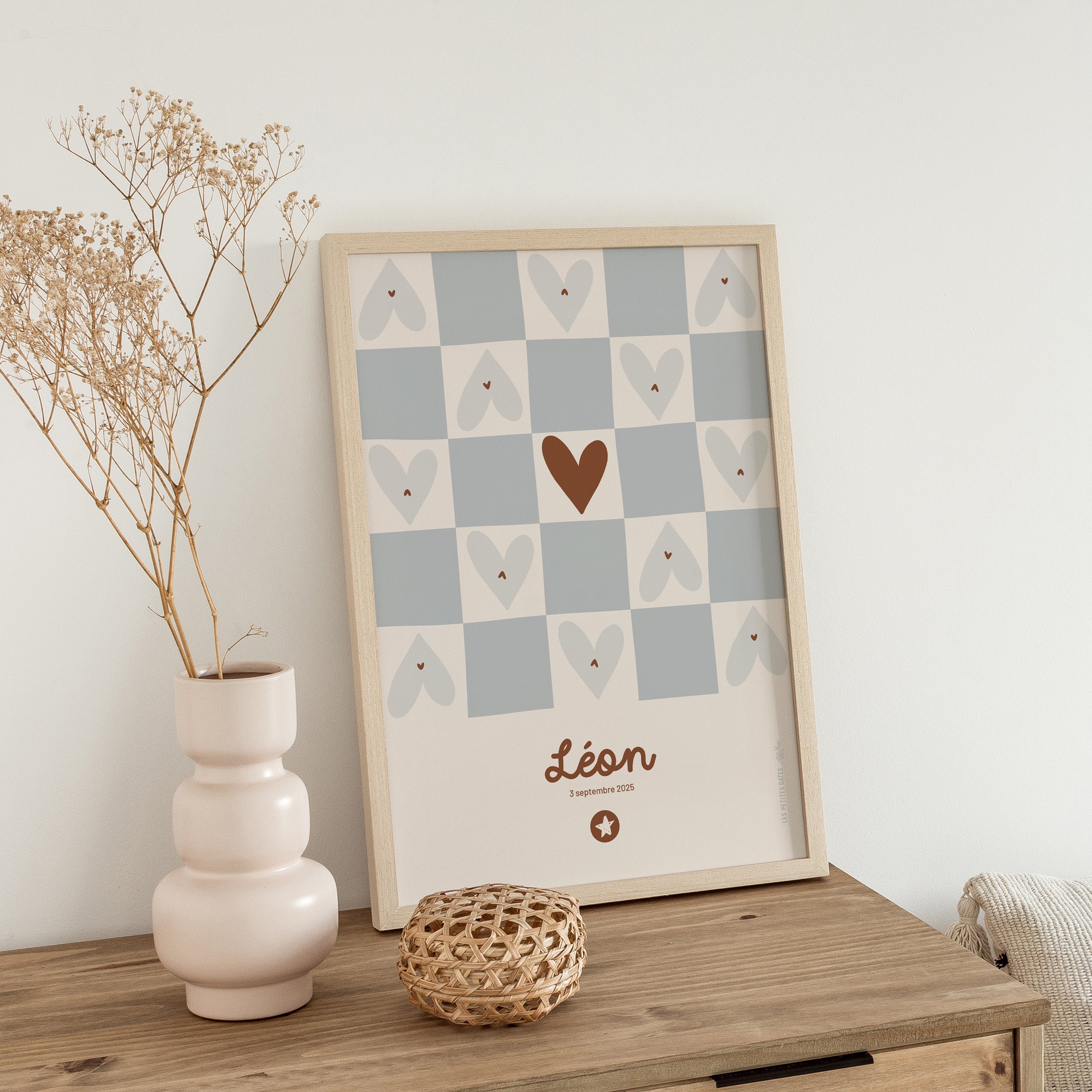 Affiche prénom - Damier bleu-zoom-1