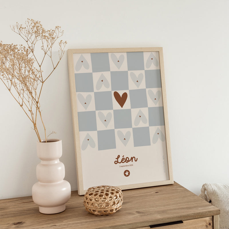 Affiche prénom - Damier bleu-zoom-