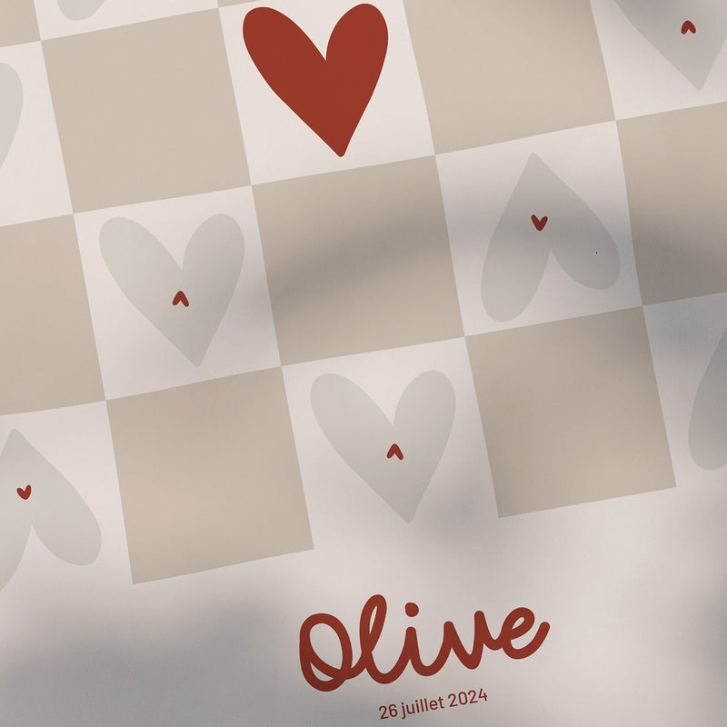 Affiche prénom - Damier beige-zoom-